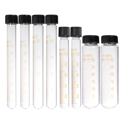 Graduated Glass Test Tubes with Screw Caps 4 Sizes 10ml 15ml 20ml 30ml Sample Storage Tube Set for Liquid Measuring Use 6.10 in