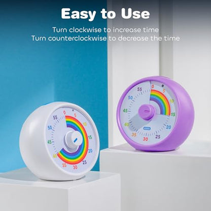 Visual Timer for Kids, 60-Minute Countdown for Classroom Office Kitchen, Desk Timer Kids Time Management Tools with Silent Operation, Pomodoro Timer Rainbow Pattern Purple - color: Purple