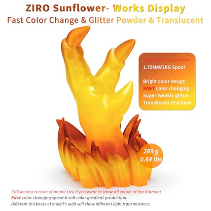 ZIRO 3D Printer Filament, Fast Color Change Twinkle Effect 1KG, Sunflower - color: Sunflower