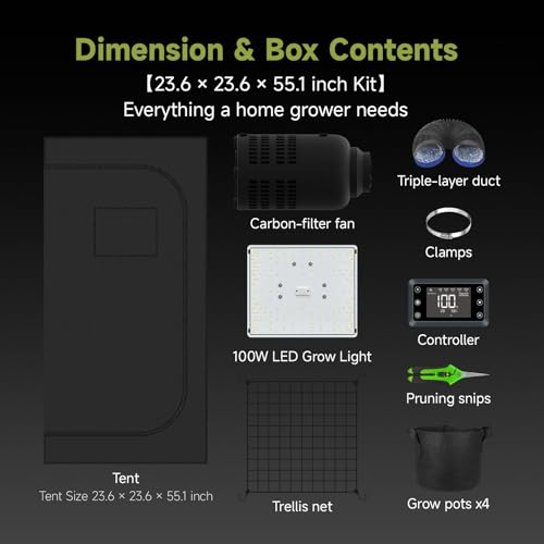 Grow Tent Complete Kit 2x2, 100W LED, 4" Fan