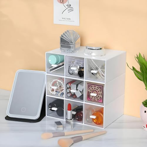 Desktop Organizer With 9 Drawers, Pencil Box, Stationary Organizer - color: 3 Tall Layers & 9 Drawers, White