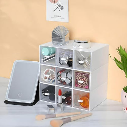 Desktop Organizer With 9 Drawers, Pencil Box, Stationary Organizer - color: 3 Tall Layers & 9 Drawers, White