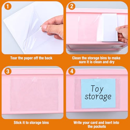 40 PCS Index Card Pockets, Self Adhesive Card Pockets 3"X5" with Top Open, Clear Label Pockets for Storage Bins, Plastic Labels Holders for Organizing, Loading, Drawer,Library Card, Totes (3"X5") - size: 3"X5"