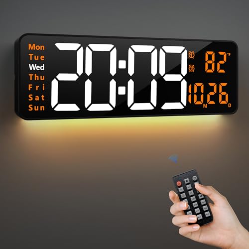LEIKE 16.2" Digital Wall Clock – RGB, Remote, Dual Alarm, Auto-Brightness - color: Orange