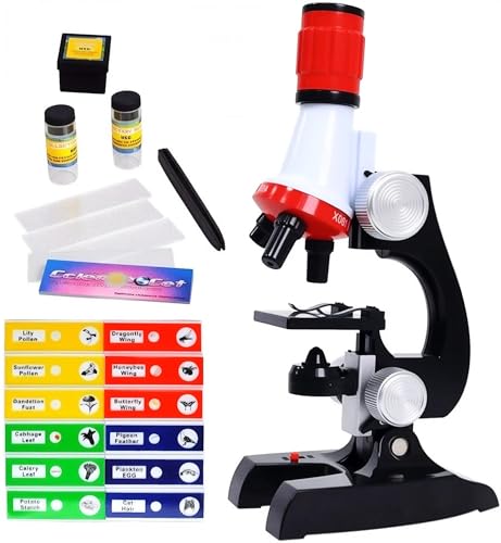 Little World Kids Microscope with LED Light - 100X/400X/1200X Magnification - color: Red
