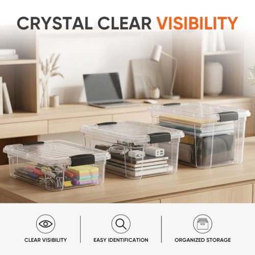 Superio 6.6 Quart Clear Plastic Storage Boxes with Lids, Stackable Organizer Containers, BPA-Free Storage Bins for Home, Office, School & Dorm, 1 Pack - size: 12" x 8.25" x 5.75"