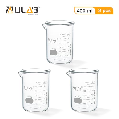 ULAB Scientific Glass Beakers, Vol. 400ml, 3.3 Borosilicate Griffin Low Form with Printed Graduation, Pack of 3, UBG1035 - style: Vol.400ml, Pack of 3