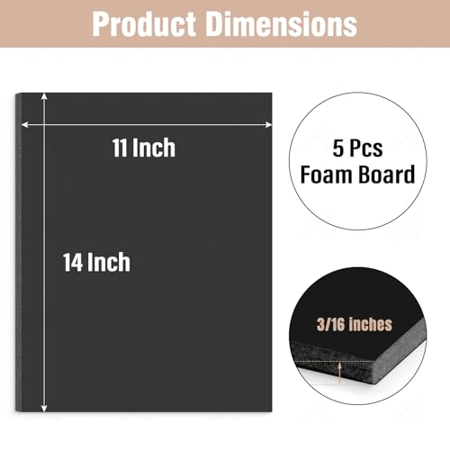 Mat Board Center 11x14 Black Foam Boards Pack of 5, 3/16" Thick - color: Black, size: 11x14