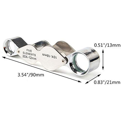 Rongon 10X & 20X Pocket Jewelers Loupe Foldable Magnifier with Light - color: Silver