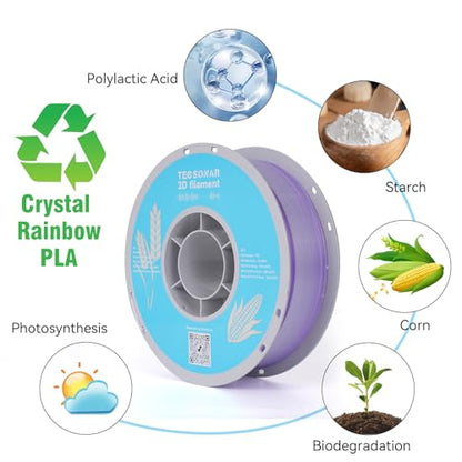 TECSONAR Crystal Rainbow PLA 3D Printer Filament, 1KG Spool(2.2lbs) 1.75mm PLA Fast Color Change 3D Printing Material,Gradient Filament for Most FDM 3D Printers,White Purple - color: Crystal White Purple