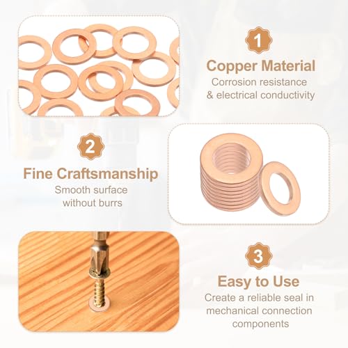 PATIKIL 35PCS M10 Copper Washers, M10x16x1.5mm Copper Crush Washer Metric Flat Washers Sealing Washers Assortment Kit Oil Drain Plug Gasket Ring for Automotive Battery Vehicles Screws Bolt - size: M10x16x1.5mm
