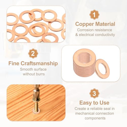 PATIKIL 35PCS M10 Copper Washers, M10x16x1.5mm Copper Crush Washer Metric Flat Washers Sealing Washers Assortment Kit Oil Drain Plug Gasket Ring for Automotive Battery Vehicles Screws Bolt - size: M10x16x1.5mm