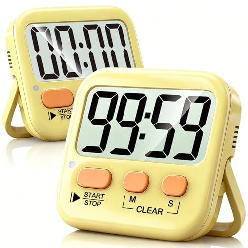 Antonki 2 Pack Digital Timer for Kids Classroom Kitchen Timers for Cooking - color: Yellow