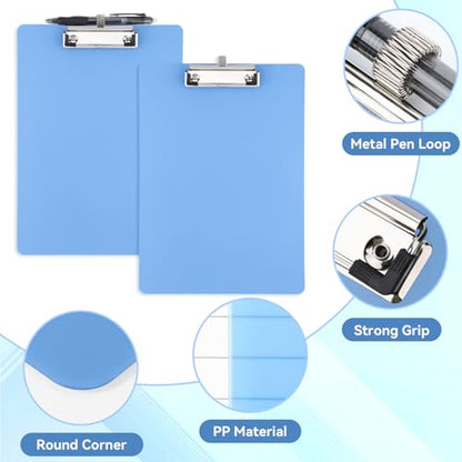 8.8x12.4in Clipboards Fit A4 8.5x11 Letter Size, 4 PCS Waterproof Plastic Board with Sturdy Pen Holder Loop Low Profile Clip, Lightweight & Convenient Writing Supply for Office Cafeteria School - color: Blue, size: 8.8x12.4in - A4