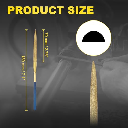 HARFINGTON 2Pcs Diamond File 5x180mm Half-Round Diamond Needle Gold File - color: Gold, size: 5 x 180mm 120 Grit
