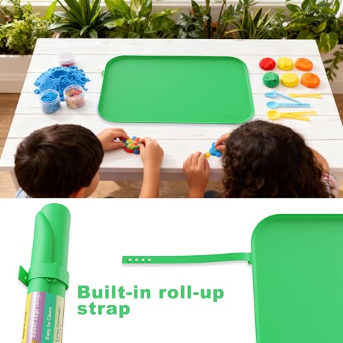 Silicone Mat for Craft 24" x 16" with Raised Edge, Roll-Up Design with Storage Strap, Multi-Purpose Desk & Table Protector Silicone Art Mat for Crafts, Painting & DIY, Green & Gray - color: Green & Gray