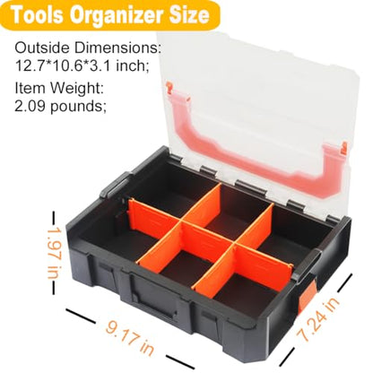 Small Parts Organizer, 6-Compartments Parts Organizer, Stackable, Removable Dividers for Hardware(2 PCS)