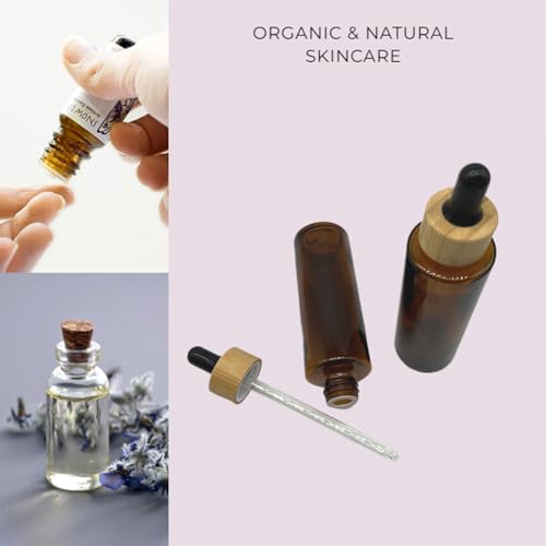 Brown Glass Dropper Bottles 60ml/2 oz 6 PACK,Essential Oil Bottles With Eye Dropper And Bamboo Lids Perfume Sample Vials Essence Liquid Cosmetic Containers - color: Brown clear, size: 60 ml