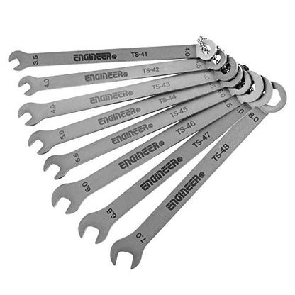 ENGINEER 8-in-1 Mini Combination Spanner Set. Made in Japan. 1.5mm Thin Shank & Head for Work in Confined Spaces. TS-04
