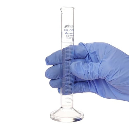 Graduated Cylinder, 25ml - Class A Tolerance ±0.25ml - Round Base - Blue Graduations - Borosilicate 3.3 Glass - Eisco Labs - size: 25mL