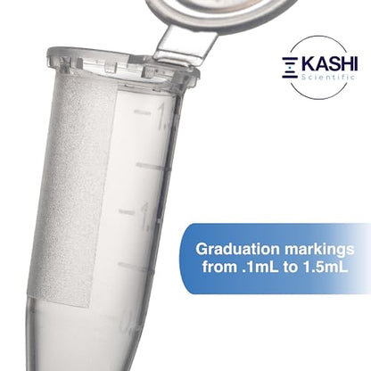 Kashi Scientific 1.5mL Snap Cap Clear Microcentrifuge Tube with Graduation and Marking Area, Lab Grade Polypropylene Plastic [1.5mL, 500] - size: 1.5mL