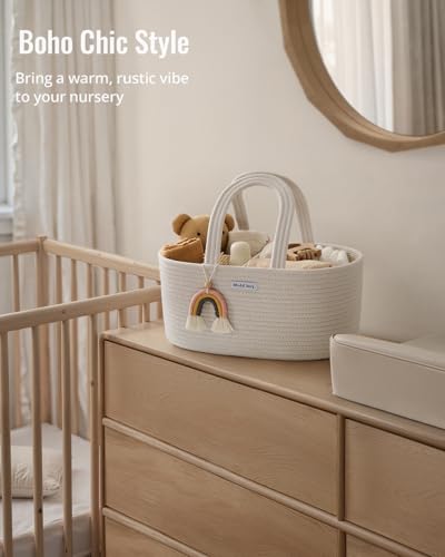 Blissful Diary Diaper Caddy Organizer, Woven Cotton Rope, Beige - color: Oval Beige