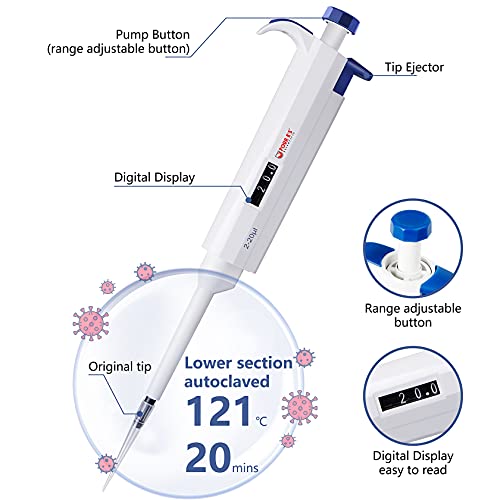 FOUR E'S SCIENTIFIC 2-20μL Pipette, Single-Channel Adjustable Pipettor - size: 03 (2-20ul)