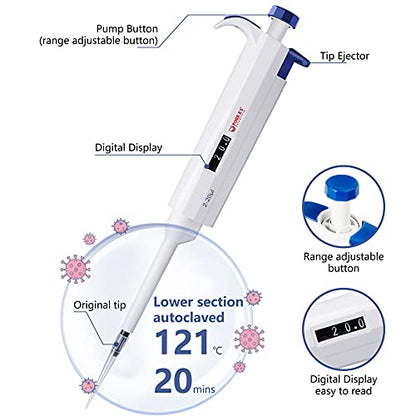 FOUR E'S SCIENTIFIC 2-20μL Pipette, Single-Channel Adjustable Pipettor - size: 03 (2-20ul)
