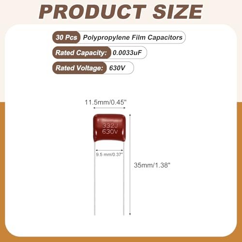 MECCANIXITY 30 Pcs Metallized Polypropylene Film Capacitors 332J 0.0033UF - size: 332J 0.0033UF