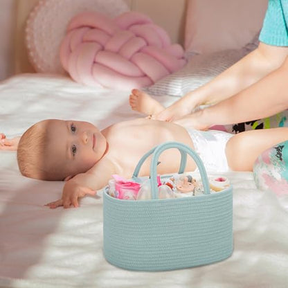 COMSE Baby Diaper Caddy Organizer with Handles, Cotton Rope, Light Green - color: Light Green, size: Regular