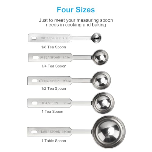 5PCS OstWony Measuring Spoons Set, Includes 1/8, 1/4, 1/2, 1 tsp, 1 tbsp - size: L