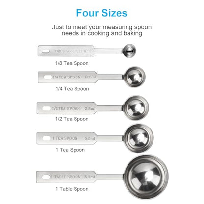 5PCS OstWony Measuring Spoons Set, Includes 1/8, 1/4, 1/2, 1 tsp, 1 tbsp - size: L