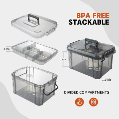 2-Tier Medicine Organizer - Plastic Portable Storage Box with Handle Grey - color: Grey