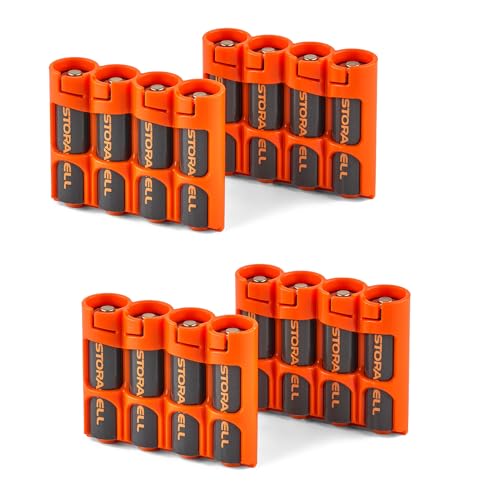 Storacell Slimline AA-4 Battery Storage Caddy and Dispenser (Pack of 4), Orange, Holds 4 AA Batteries (Not Included), Durable & Compact Design, The Original Battery Caddy, Made in The USA - size: (4 Count) Pack of 1