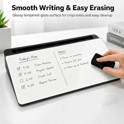 Glass Desktop Whiteboard,Dry Erase Board Buddy Keyboard Stand - color: Black