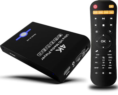 4K Ultra HD Media Player & HDD Enclosure 2-in-1,Digital Signage, Play H.265/HEVC H.264/AVC MP4 MKV Videos,MP3 Music,JPG Photos,Auto Playback and Resume,Supports HDDs,USB/SD Card,4k HDMI,Analog AV. - color: Piano black