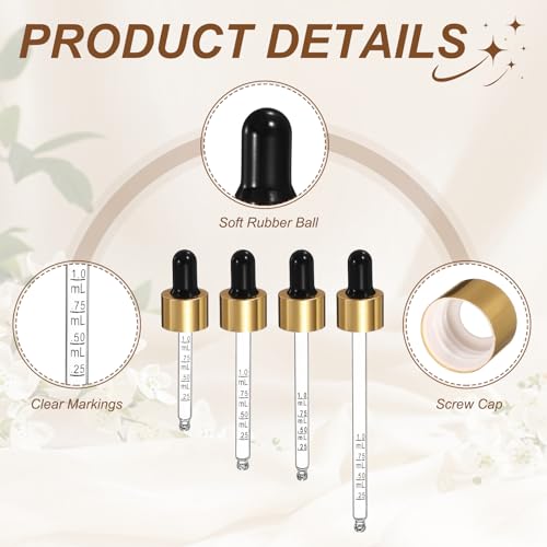 PATIKIL Glass Eye Dropper w/Measurement mark for 1oz Glass Bottles 10Pcs - color: Black/Gold Top, size: 1oz