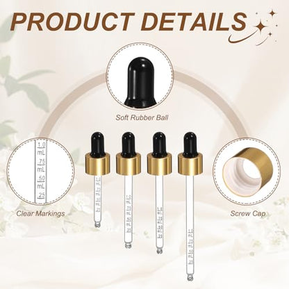 PATIKIL Glass Eye Dropper w/Measurement mark for 3.4oz Glass Bottles 10Pcs - color: Black/Gold Top, size: 3.4oz