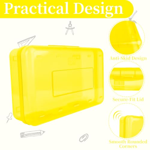 Pencil Box, Clear Pencil Case, Large Capacity Plastic Hard Pencils Case Crayon Box with Snap-Tight Lid Stackable for Kids Adult Student Pens Pencils School Supplies Storage Office Supplies, Yellow - color: Yellow