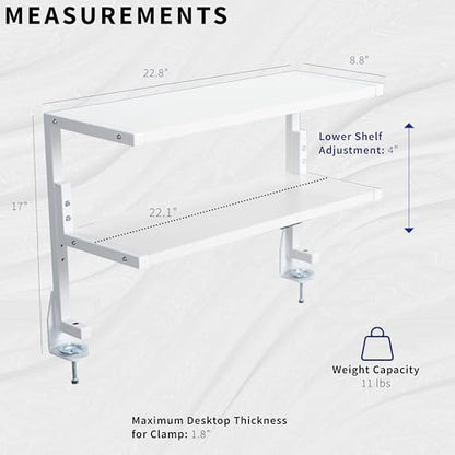 VIVO White Clamp-on 24 inch 2-Tier Desk Shelf, STAND-SHELF24C-W - color: White, size: 24 inch