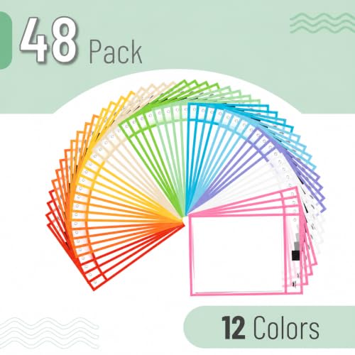 Mr. Pen- Reusable Dry Erase Pocket Sleeves Bulk, 10" x 14", 48 Pack - color: Bright & Pastel Colors, size: 48 Pack