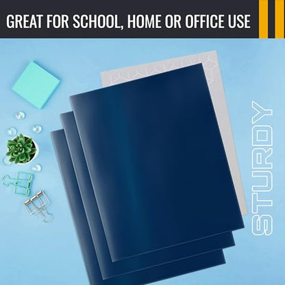 Better Office Products 2 Pocket Glossy Laminated Navy Blue Paper Folders, Box of 25, Letter Size, Dark Blue Paper Portfolios 25 Pack - color: Navy Blue
