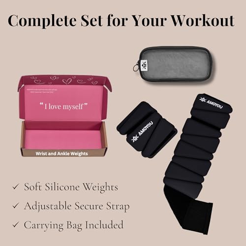 Wrist & Ankle Weights for Women – 2 lb Total, 1 lb Each | Weighted Bangles - color: Black