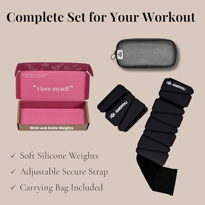 Wrist & Ankle Weights for Women – 2 lb Total, 1 lb Each | Weighted Bangles - color: Black