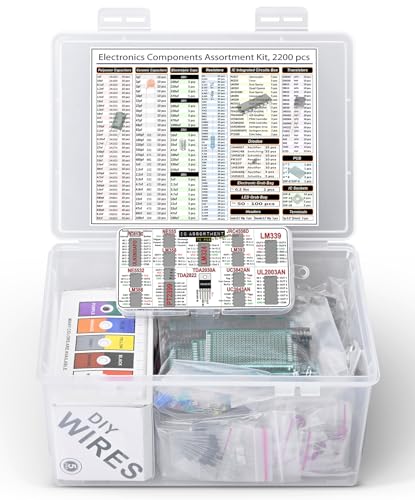 Components Assortment Kit, Grab Bag, IC, Opamp,Resistors, Polyester Capacitors, LED, PCB, Diodes, Transistors, 2200 pcs