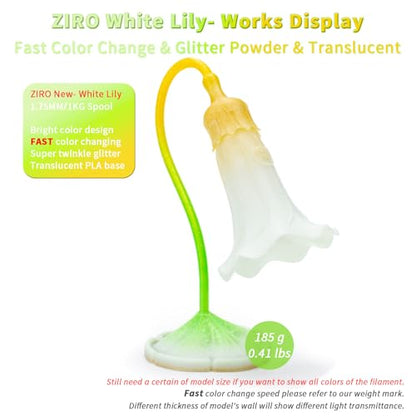 ZIRO 3D Printer Filament, Fast Color Change Twinkle Effect 1KG, White Lily - color: White Lily