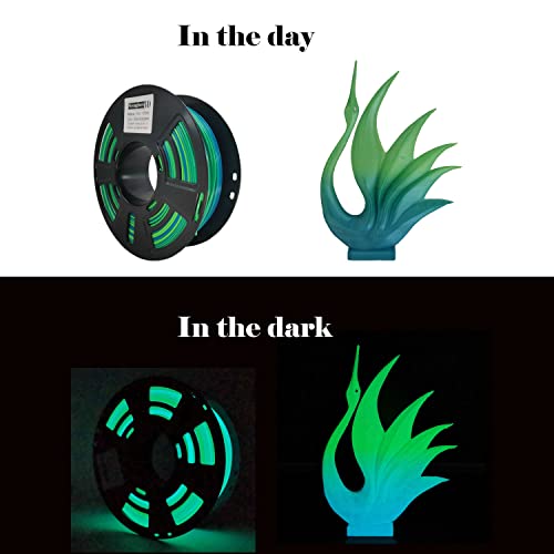 PLA 3D Printer Filament,Glow in the Dark Filament, Glow Green/Blue 1.75mm(2.2LBS) Accuracy +/-0.05mm for Ender3 Ender5 CR10 - color: Pla_glow in the Dark Green Blue