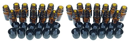 Amber Glass Bottles 10ml | Essential Oil Containers - Euro Caps 24 Pack - size: 10ml pack of 24