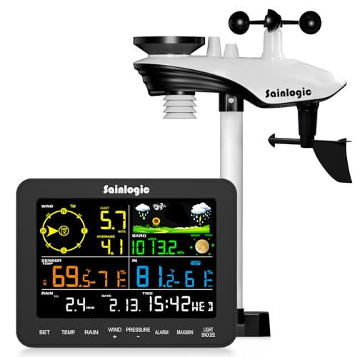 Sainlogic Weather Station Wireless, Weather Station with Rain Gauge, Wind Speed, Wind Direction, Weather Forecast, Air Pressure, Humidity (No WiFi) - color: Black