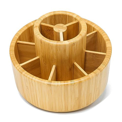 VaeFae 360 Rotating Bamboo Pen Holder for Desk, Art Supply Storage, Medium - size: Medium